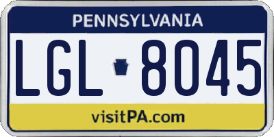 PA license plate LGL8045