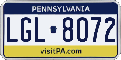 PA license plate LGL8072
