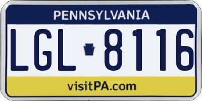 PA license plate LGL8116