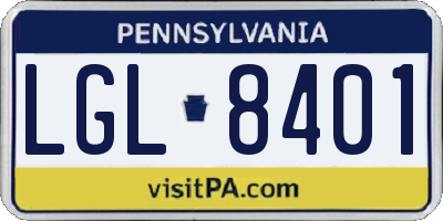 PA license plate LGL8401