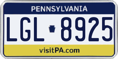 PA license plate LGL8925
