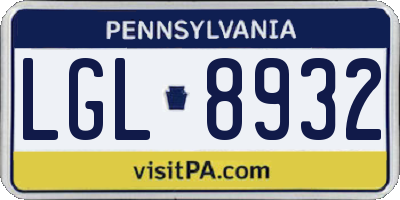 PA license plate LGL8932