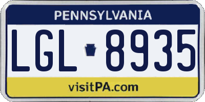 PA license plate LGL8935