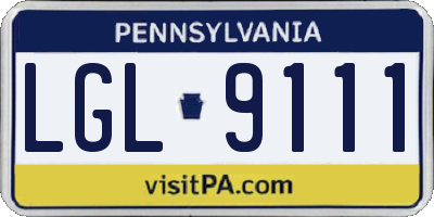 PA license plate LGL9111