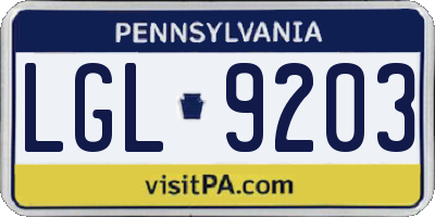 PA license plate LGL9203