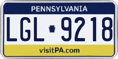 PA license plate LGL9218