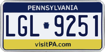 PA license plate LGL9251