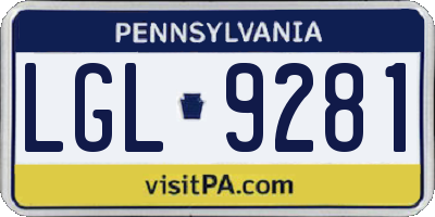 PA license plate LGL9281