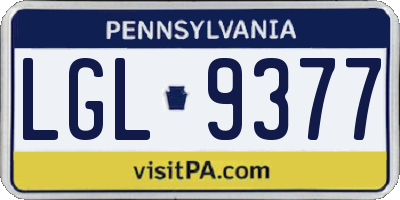 PA license plate LGL9377