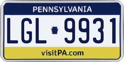 PA license plate LGL9931