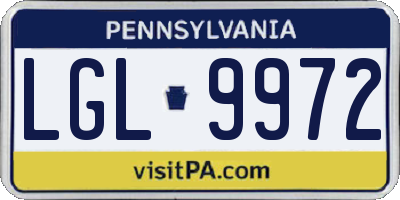 PA license plate LGL9972