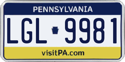 PA license plate LGL9981