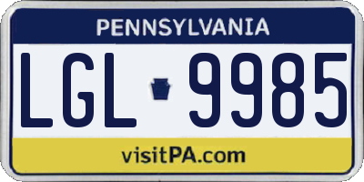 PA license plate LGL9985
