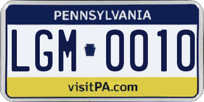 PA license plate LGM0010