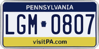 PA license plate LGM0807