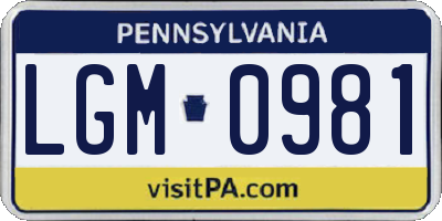 PA license plate LGM0981