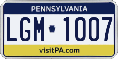 PA license plate LGM1007