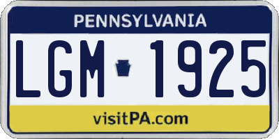PA license plate LGM1925