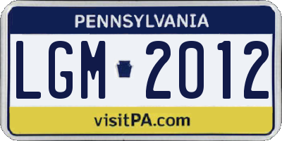 PA license plate LGM2012