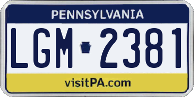 PA license plate LGM2381