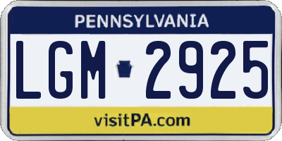 PA license plate LGM2925