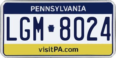 PA license plate LGM8024
