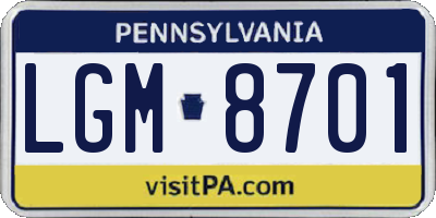 PA license plate LGM8701