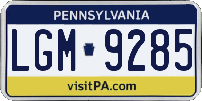 PA license plate LGM9285