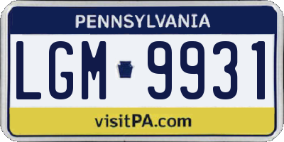 PA license plate LGM9931