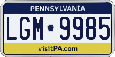 PA license plate LGM9985