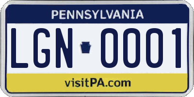 PA license plate LGN0001