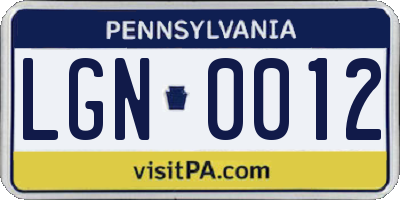 PA license plate LGN0012