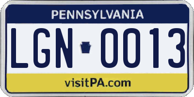 PA license plate LGN0013