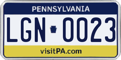 PA license plate LGN0023