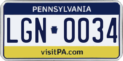 PA license plate LGN0034