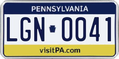 PA license plate LGN0041