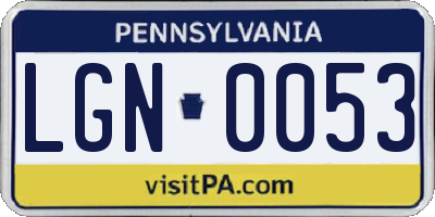 PA license plate LGN0053