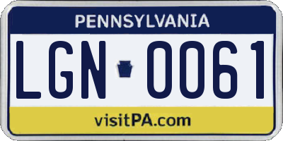 PA license plate LGN0061