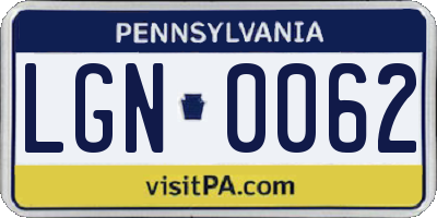 PA license plate LGN0062
