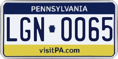 PA license plate LGN0065