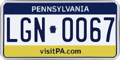 PA license plate LGN0067