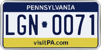 PA license plate LGN0071