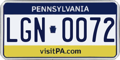PA license plate LGN0072