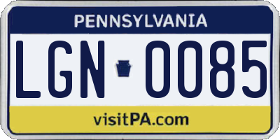 PA license plate LGN0085