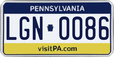 PA license plate LGN0086