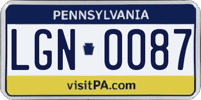PA license plate LGN0087