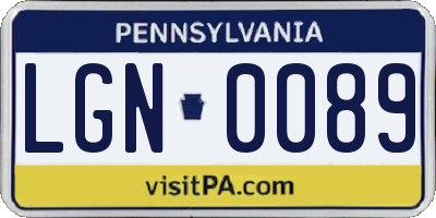 PA license plate LGN0089