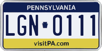 PA license plate LGN0111