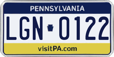 PA license plate LGN0122