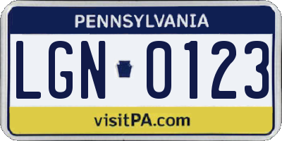 PA license plate LGN0123